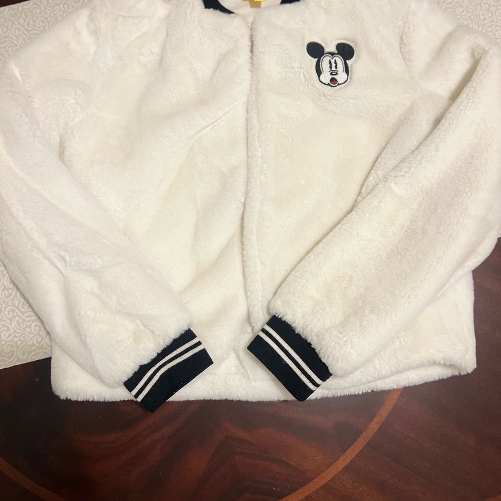 Disney White Faux Fur Disney Mickey Mouse Cropped Jacket Size Small - Picture 9 of 11